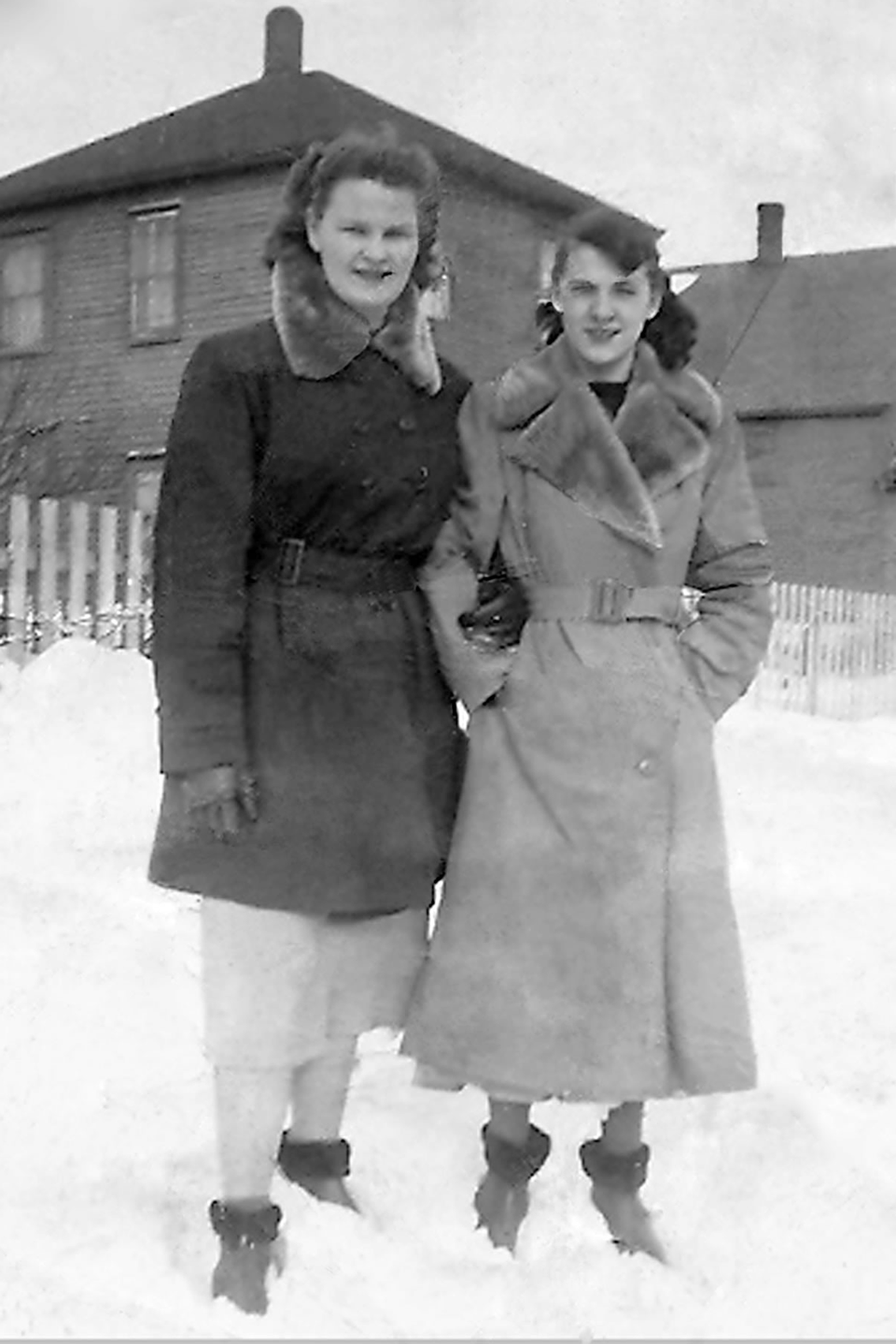 Restored black and white photograph of two women